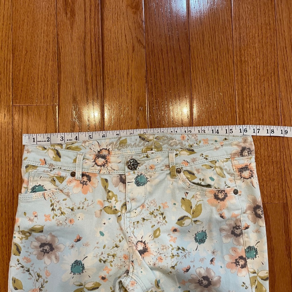 Vanilla Star Floral Print Skinny Jeans Blue Peach Flower Low Rise Size 11 - Picture 6 of 13